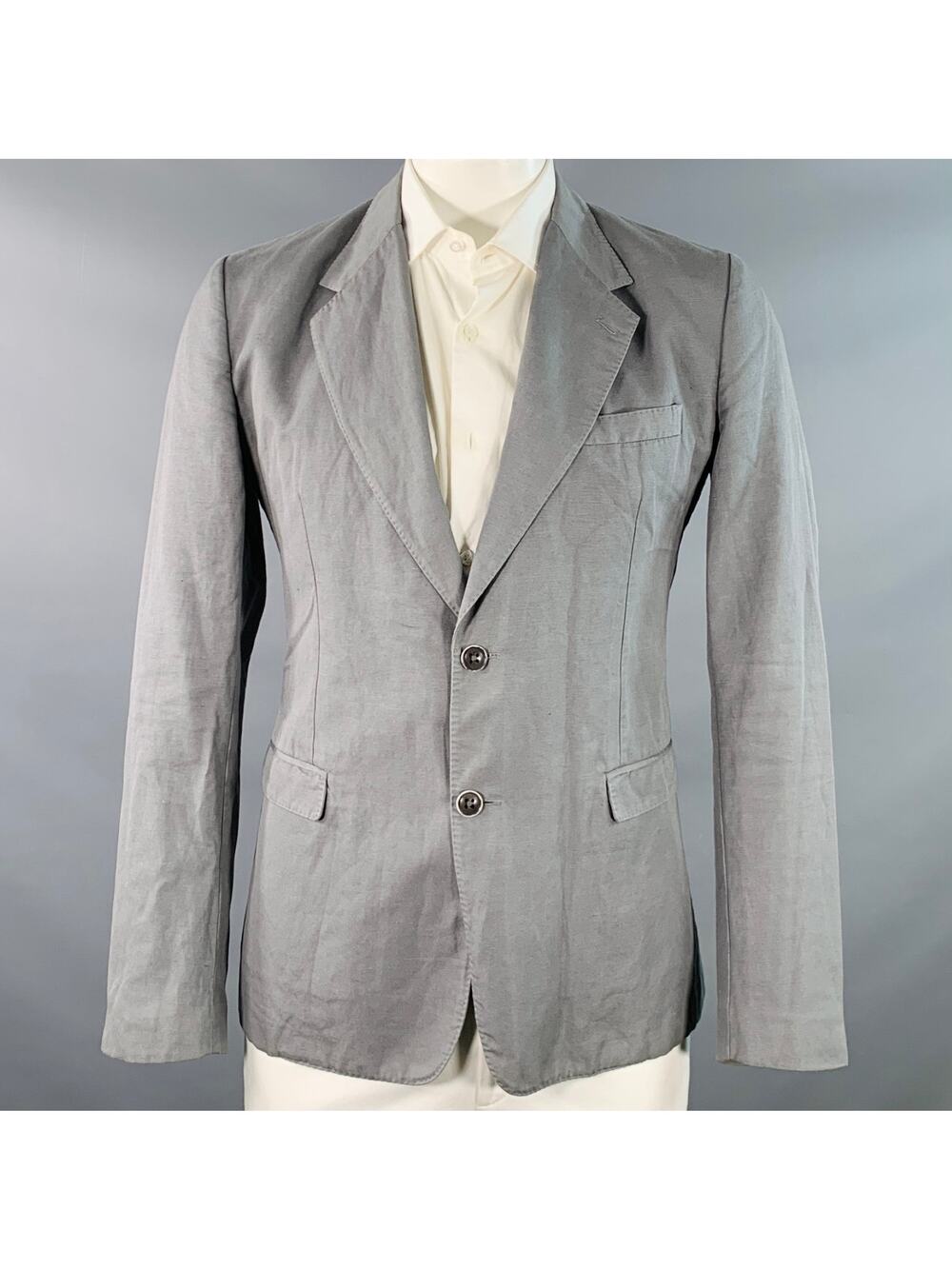 DOLCE & GABBANA Size 42 Grey Cotton Linen Notch Lapel Sport Coat
